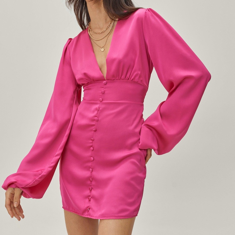 Nasty Gal Satin V Neck Mini Dress